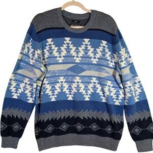 AMERICAN RAG Mens L Blue Gray Southwestern Knit Sweater Outdoor Cabin Gorpcore
